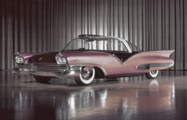 1955 Ford Mystere solo on silver curtains