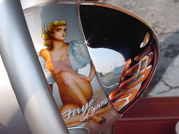 PT Cruiser custom PTeazer roadster pin up on a steering wheel