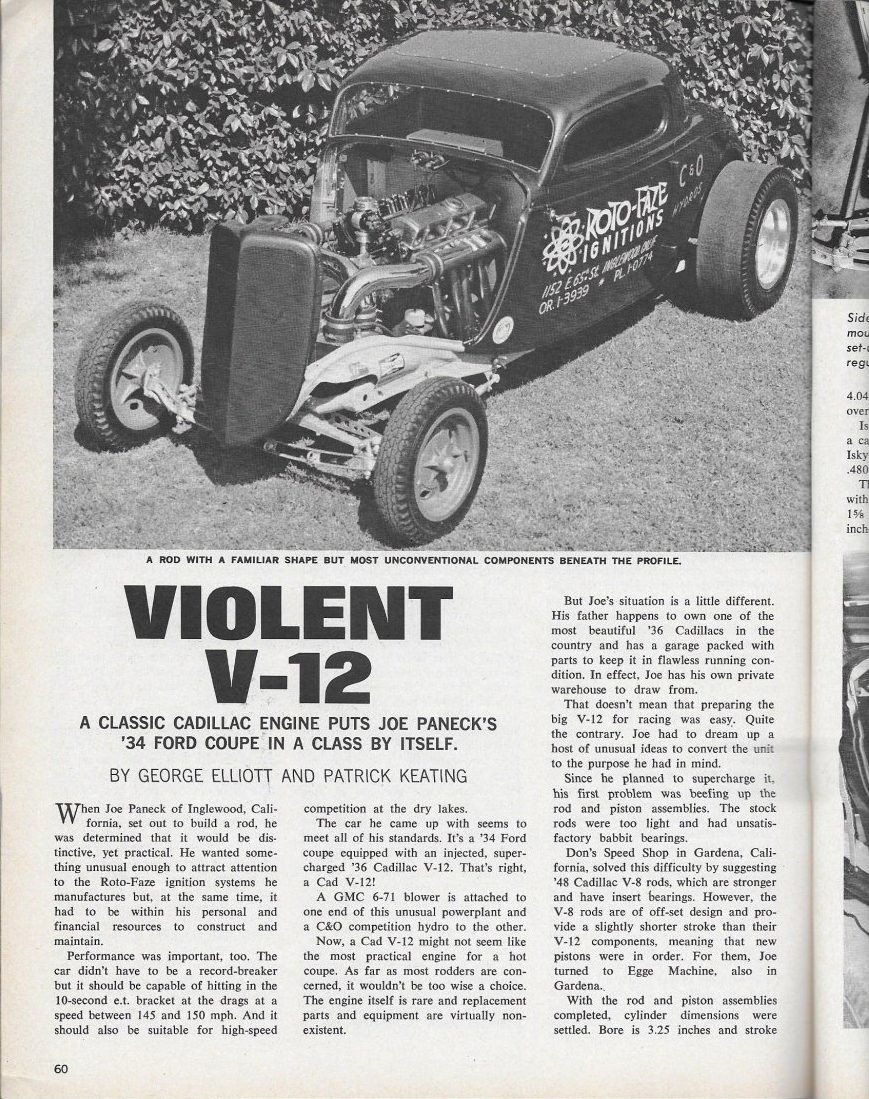 Caddy V12 powered Ford Popular Hot Rodding article page 60