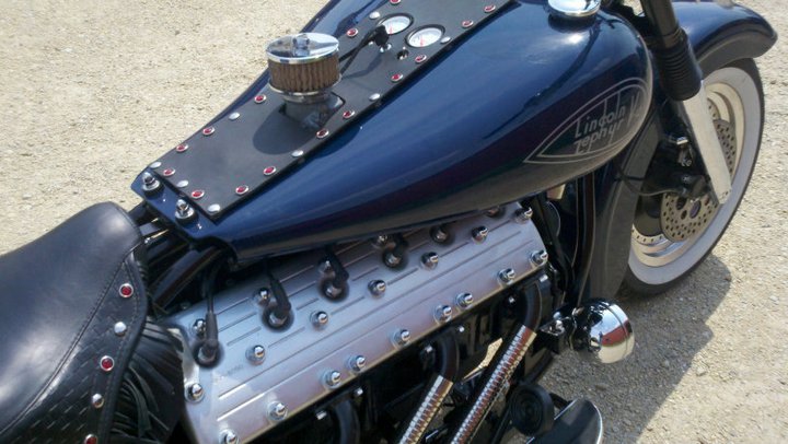 Custom motorcycle with Lincoln-Zephyr V12 09