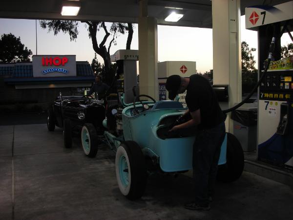 Dodge hot-rod with Cadillac V16 gettin' some gas