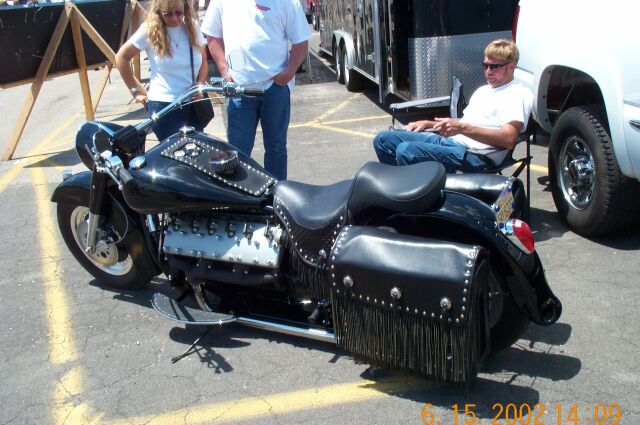 The first of two Olson's motorcycles with Lincoln-Zephyr V12 in black