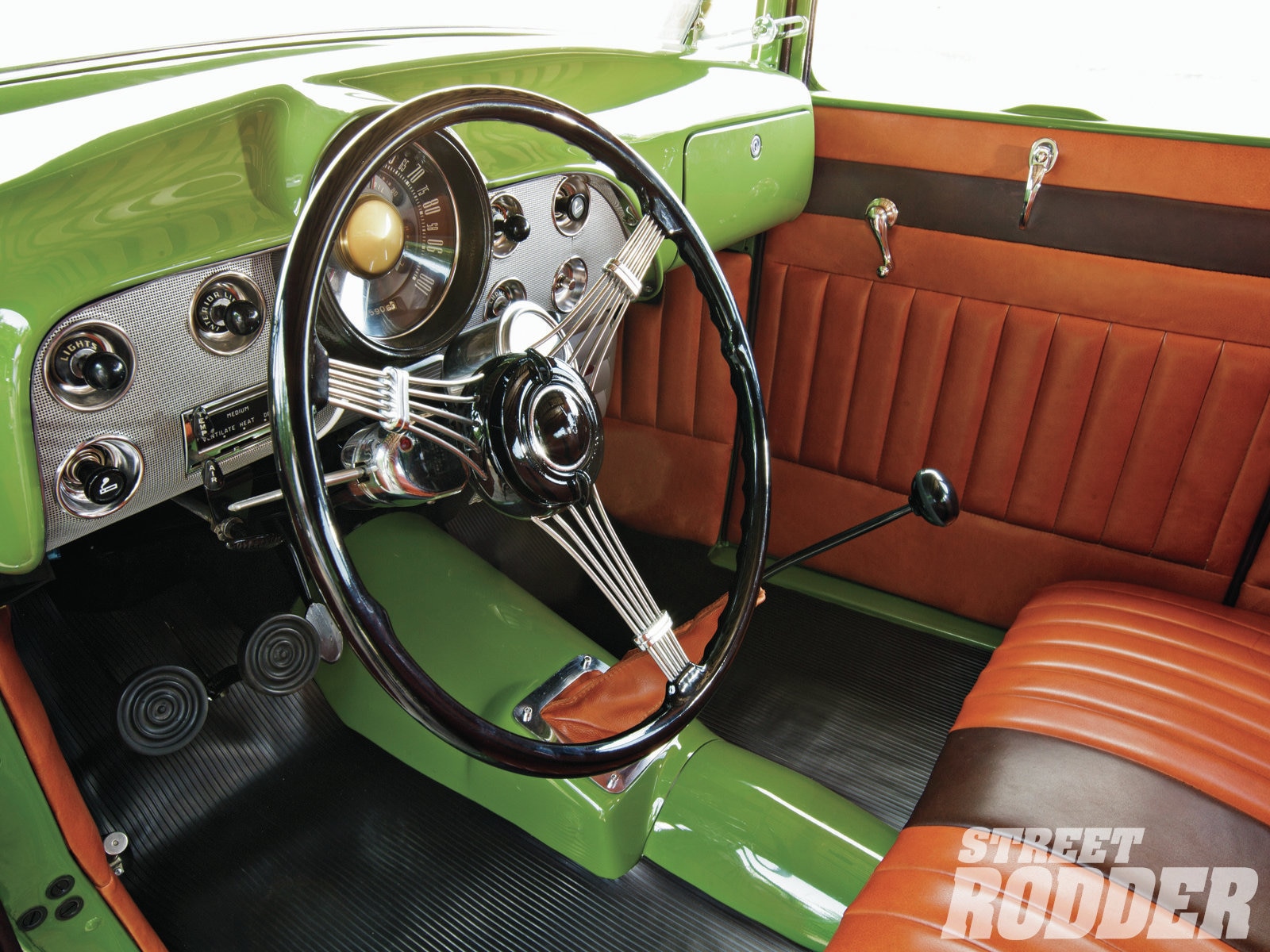 Dash photo of Gas Axe Garage Lincoln-Zephyr V12-powered Ford