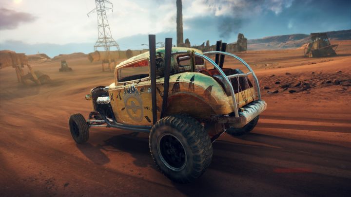 Elvis the GMC V12 hot-rod in the Mad Max video game, rear quarter
