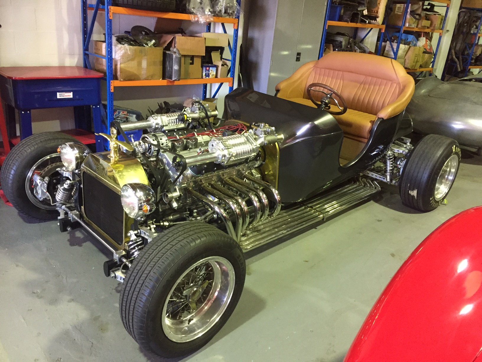 An extra shot of Ferrari V12 powered T-bucket.