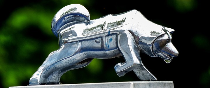 This cute and fluffy metal husky on the Brockway hood, Husky figurine, Convoy movie