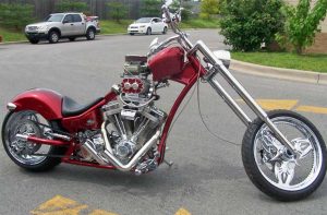 A V2 chopper with an unusually mounted supercharger.