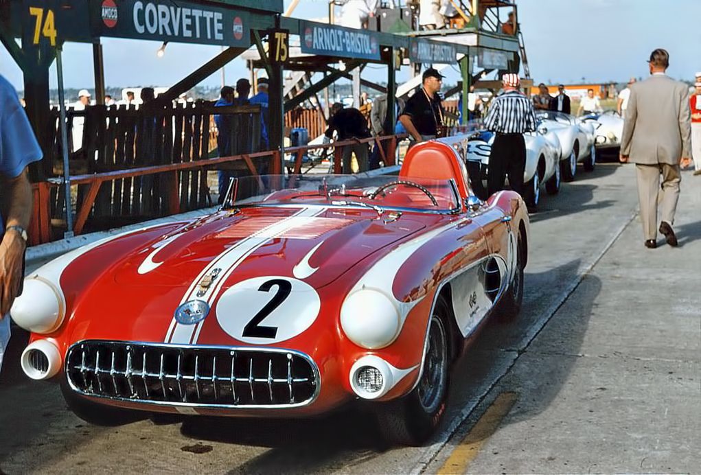 A 1957 Corvette SR-2 with a high fin on a Sebring.