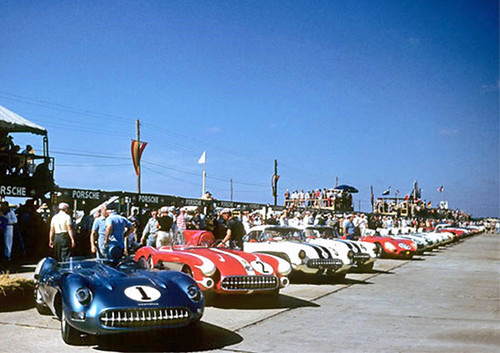 A Corvette SR-2 with a high fin and a 1957 Sebring Corvette SS.