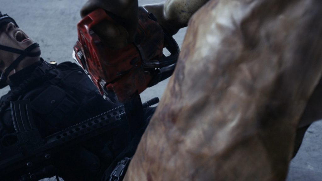 Chopping up commandos with a chainsaw, a Death Race: BeyondAnarchy