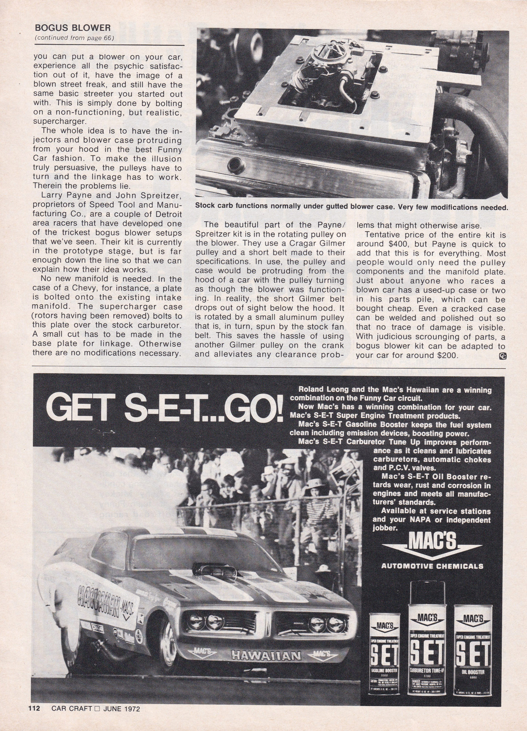 The Bogus Blower article from the June 1972 issue of Car Craft, page 2.