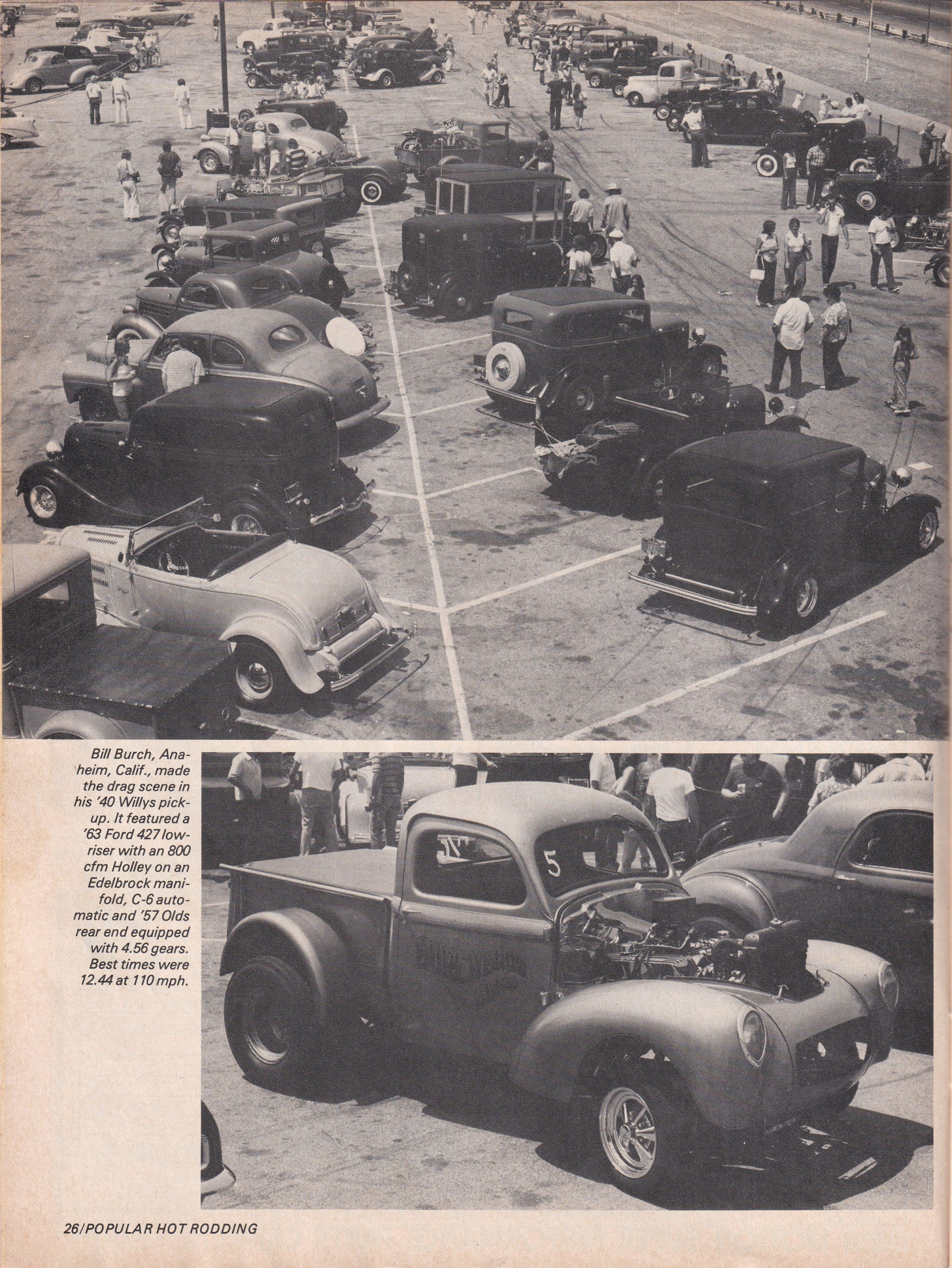 Street Rod Drag Race section from October 1975 issue of Popular Hot Rodding, page 1.