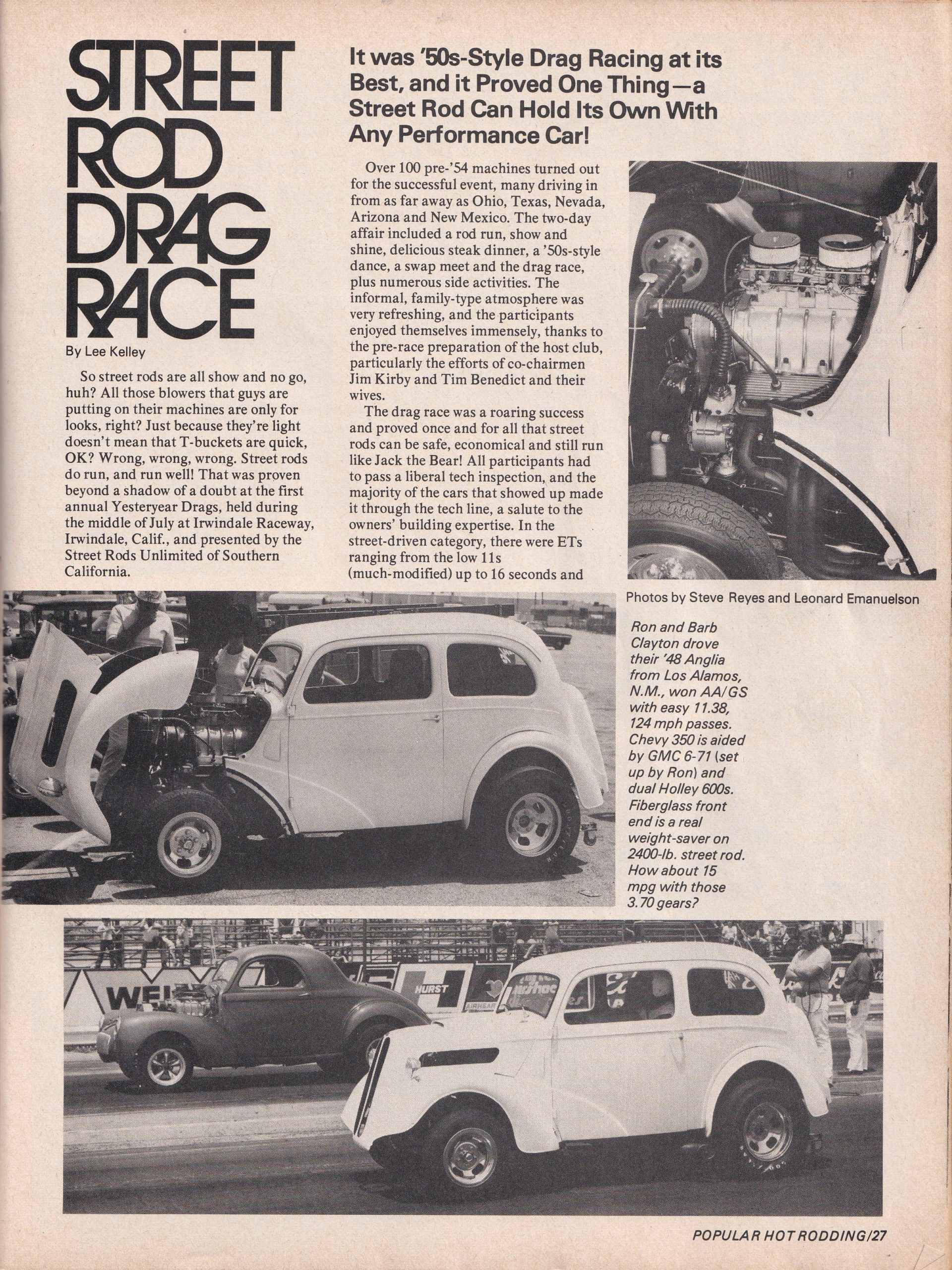 Street Rod Drag Race section from October 1975 issue of Popular Hot Rodding, page 2.