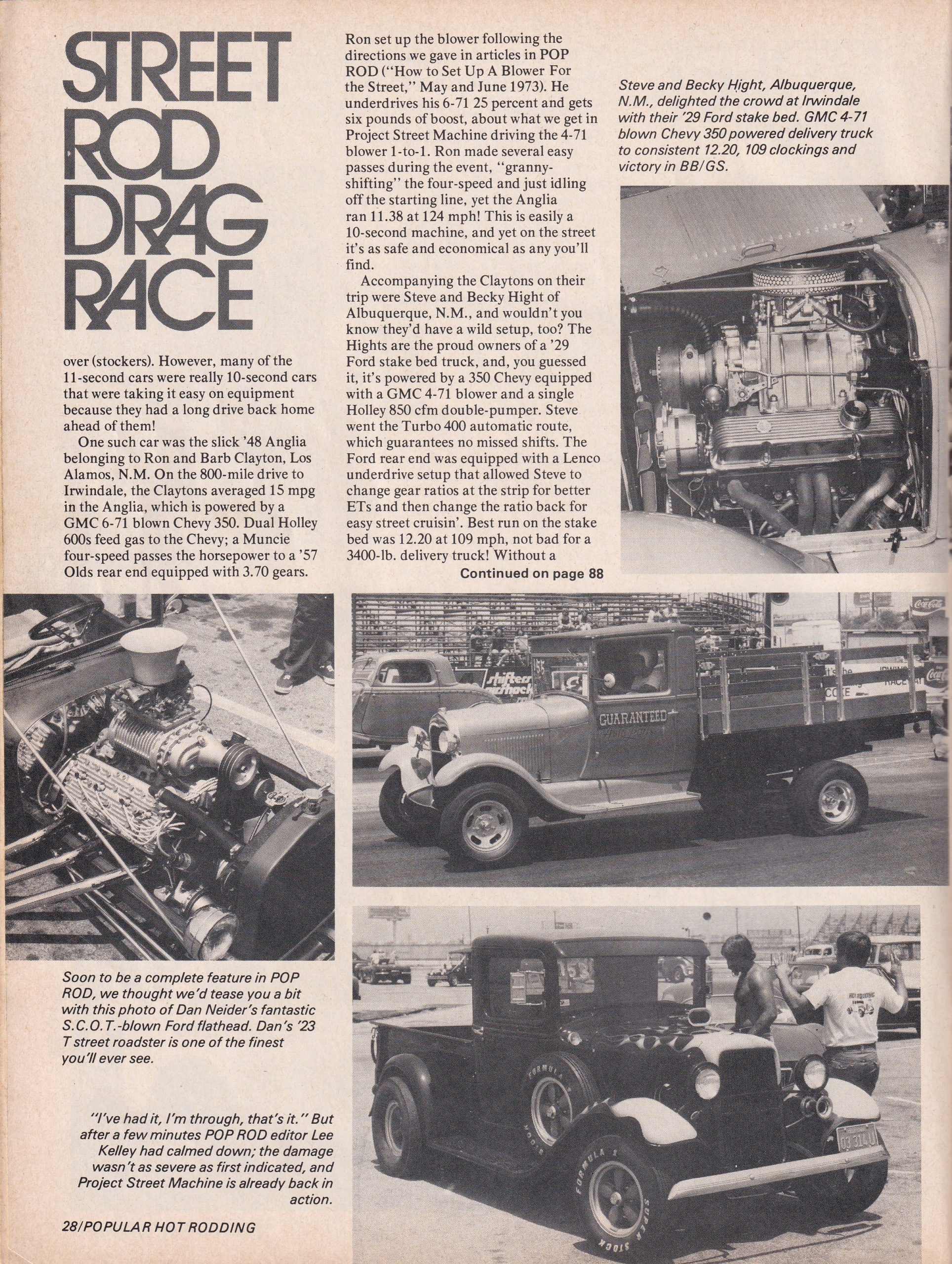 Street Rod Drag Race section from October 1975 issue of Popular Hot Rodding, page 3.