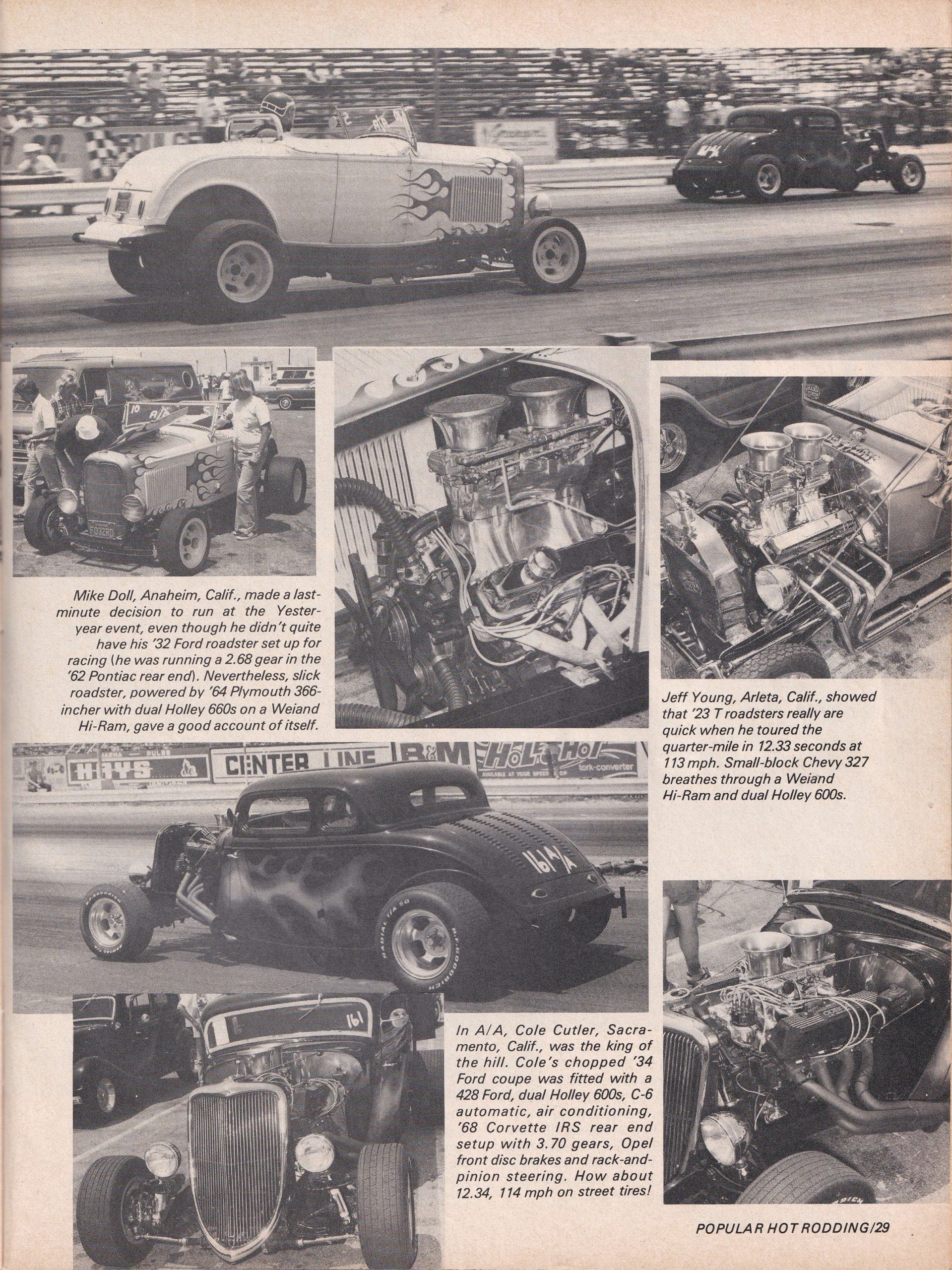 Street Rod Drag Race section from October 1975 issue of Popular Hot Rodding, page 4.