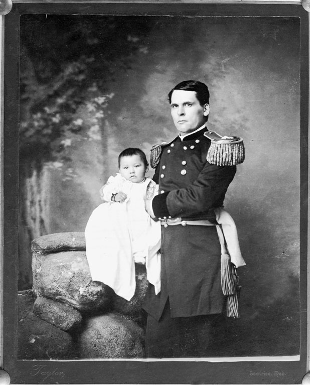 General Leonard Wright Colby with the Sioux girl Zintkala Nuni, found by him after the massacre at Wounded Knee