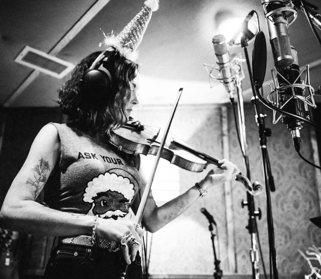 Amanda Shires during the recording of the album For Christmas