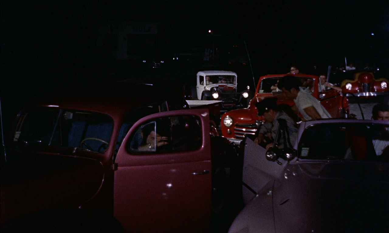 Hot rods in the movie Blob 1958, frame 1.