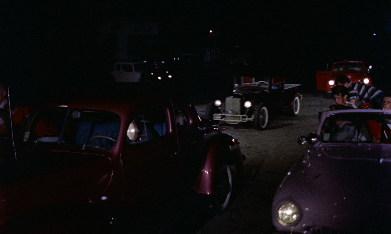 Hot rods in the movie Blob 1958, frame 2.