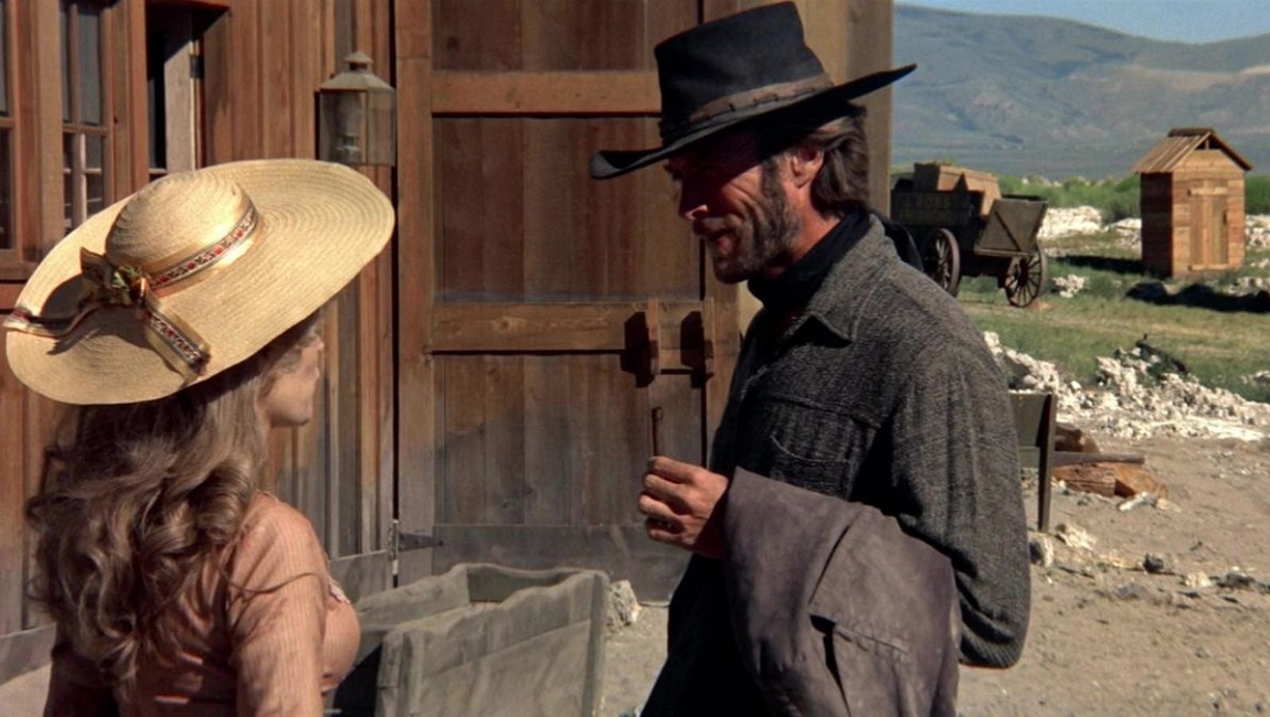 Marianne Hill and Clint Eastwood in the movie The Tramp of the High Plains