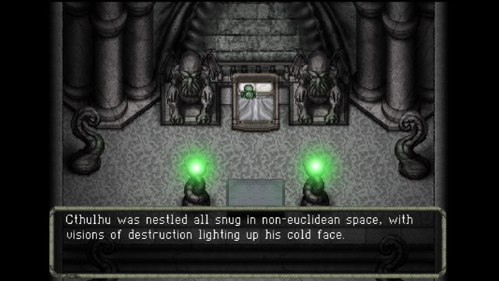 Cthulhu Saves Christmas, screenshot of the game, Don't wake the sleeping Cthulhu