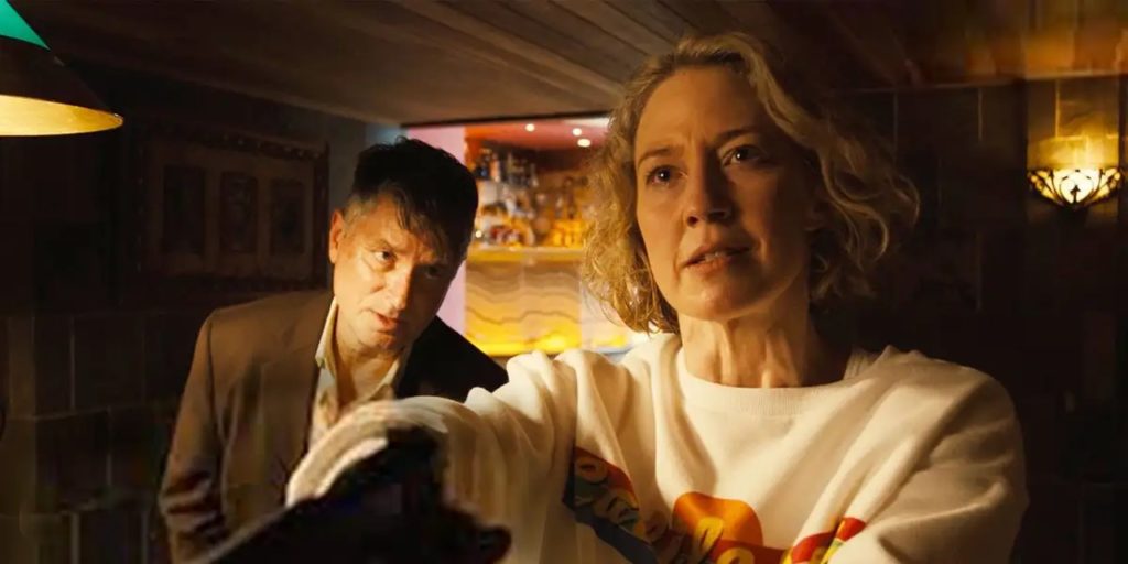 Shia Whigham and Carrie Coon in the movie Lake George, Neo Noir 2024