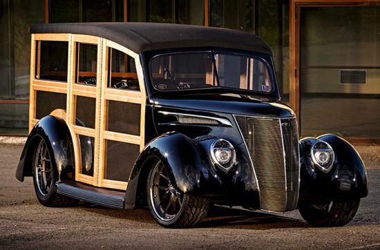 A profile for an article about a custom 1937 Ford Woodie Wagon Carbon 14.