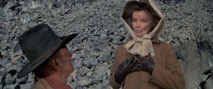 John Wayne and Katharine Hepburn in the film Rooster Cogburn 1975