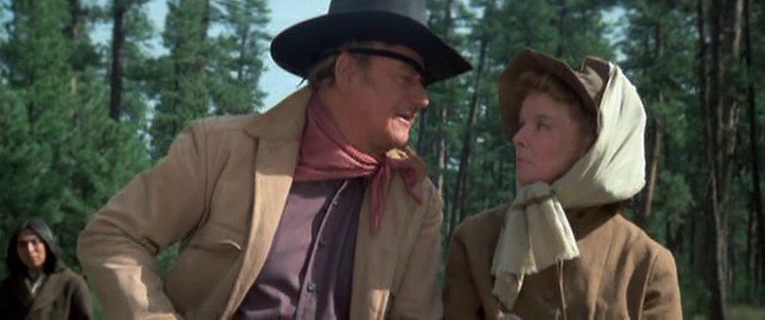 Rooster Cogburn and Miss Yula Goodnight (John Wayne and Katharine Hepburn)