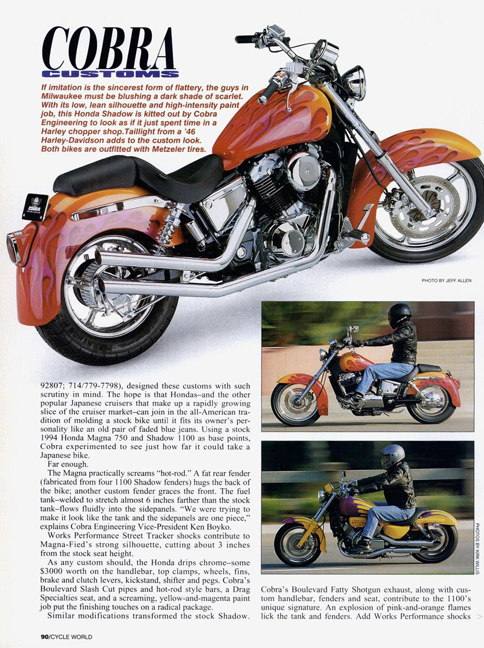 An article from Cycle World magazine about two custom motorcycles from the Cobra Customs workshop, page 2.