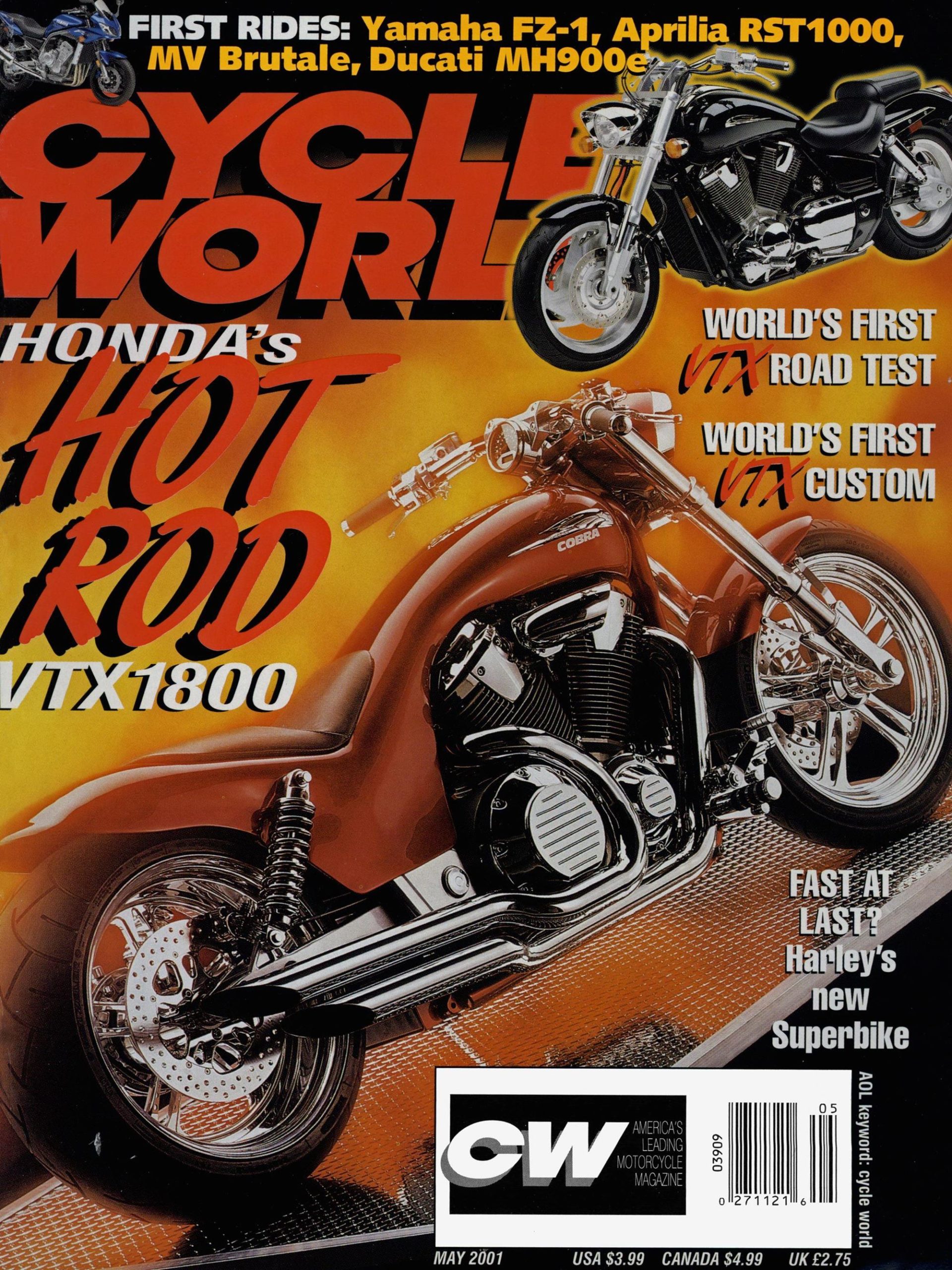 Custom Honda VTX 1800 motorcycle on the cover of Cycle World magazine, 2001.