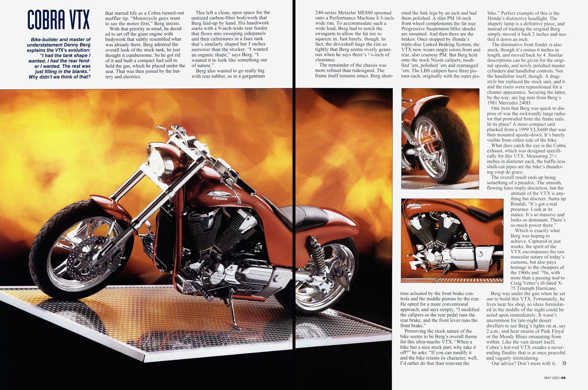 An article about a custom Honda VTX 1800 motorcycle in Cycle World magazine, 2001, scan 2.