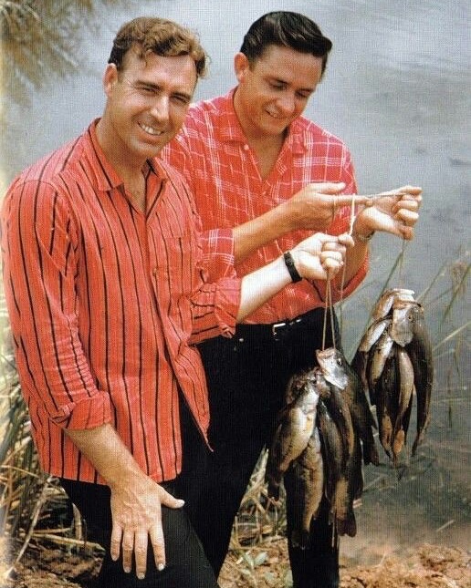 Johnny Cash and Johnny Horton fishing