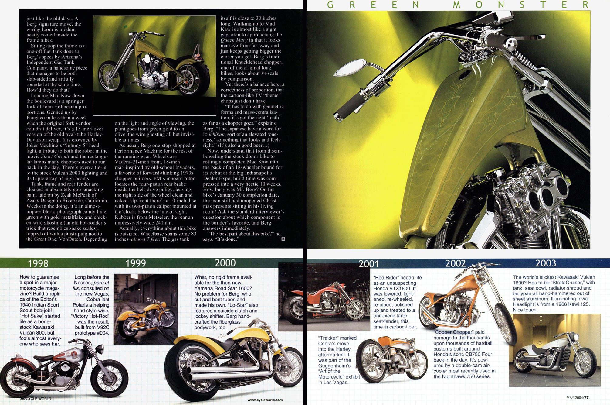 An article about a chopper based on a Kawasaki Vulcan 2000 motorcycle from Cycle World magazine, scan 3.