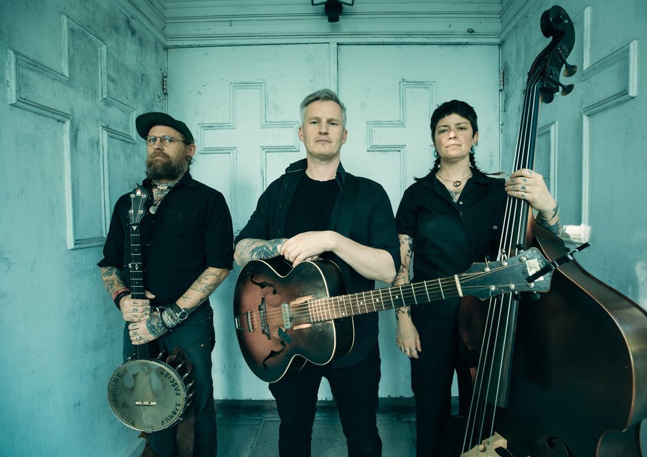 Devil Makes Three in a music studio in a church