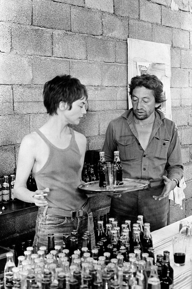 Jane Birkin and Serge Gainsbourg on the set of Je t'aime moi non plus, 1975