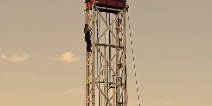 on an oil rig, a shot from the TV series Landman 2024