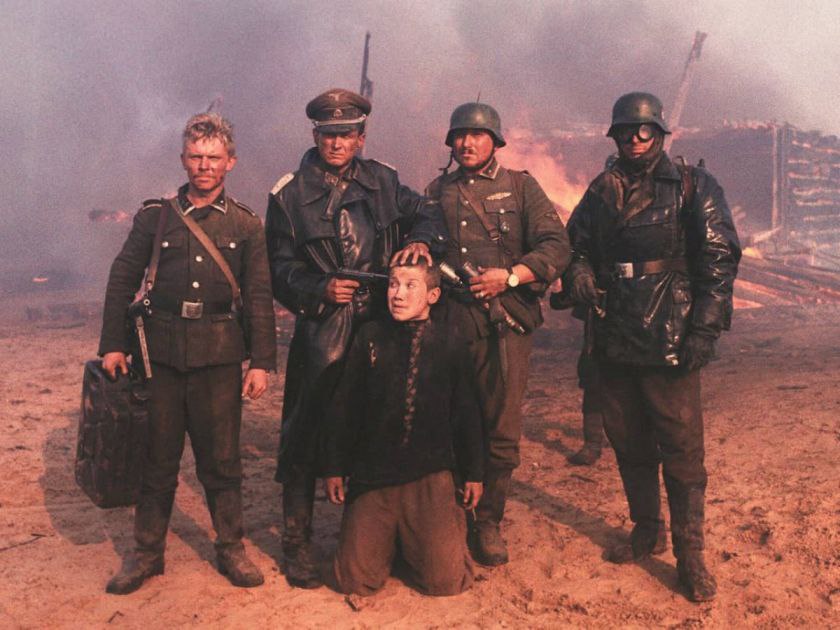 a shot from the movie Come and See, Fleur and the Hitler executioners from the sonder team
