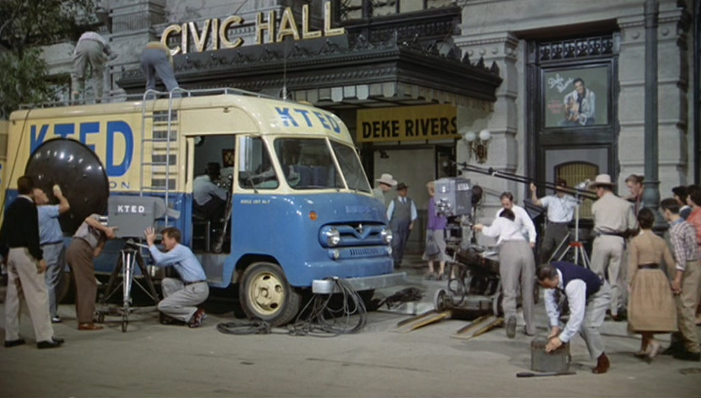 Preparing for a TV broadcast from one coast of America to another, a shot from the movie Loving You