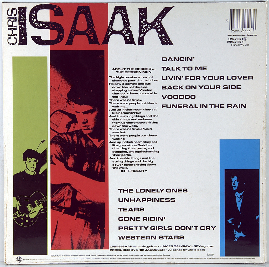 Chris Isaak, Silvertone, First Album, 1983, back cover