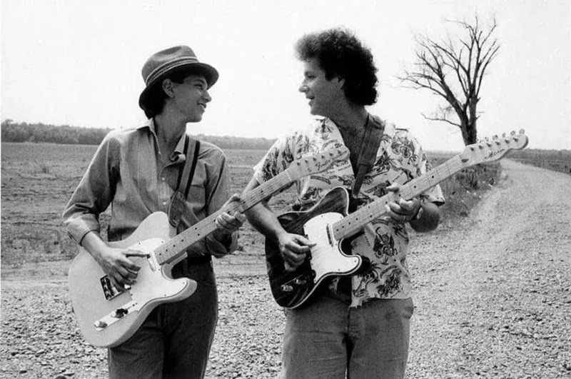 Ralph Macchio and Arlen Roth, on the set of the movie Crossroads 