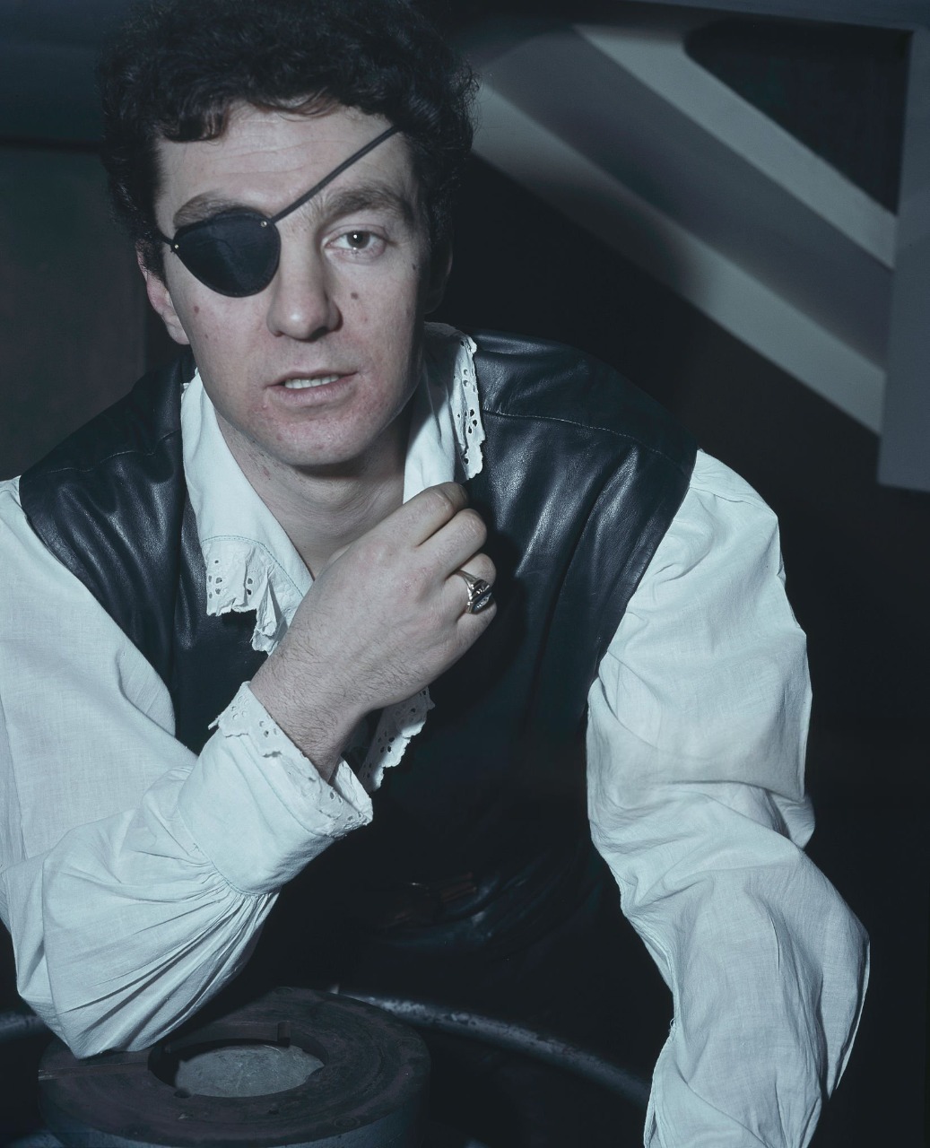 Johnny Kidd with a pirate patch over his right eye