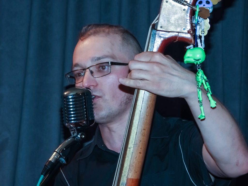 Sasha Zhernakov, leader of the Lucky 12 band, singing double bass player, Yekaterinburg, Urals, Russia