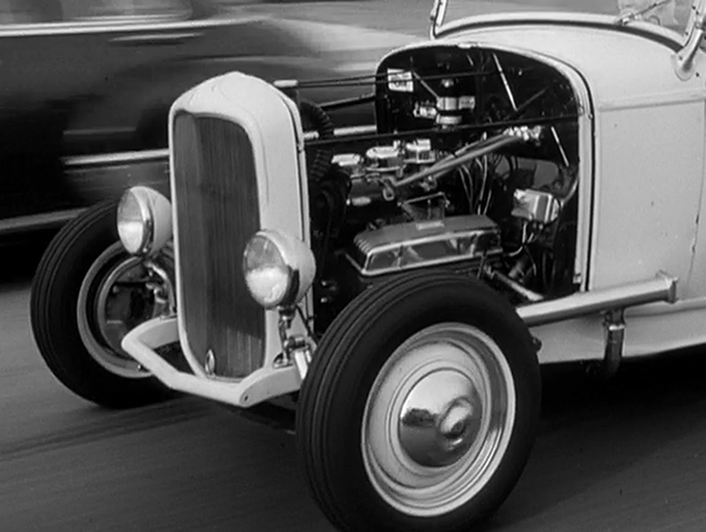 Hot Rod engine close-up in the movie Hot Rod Gang, 1958