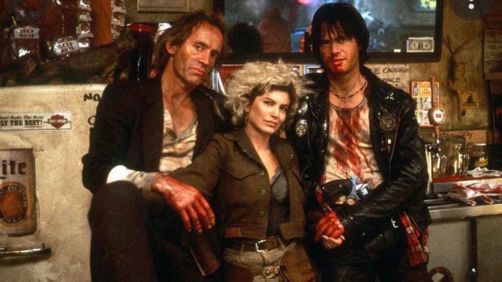 Lars Henrikson, Jeanette Goldstein, Bill Paxton in the movie It's Almost Dark 1987, Near Dark