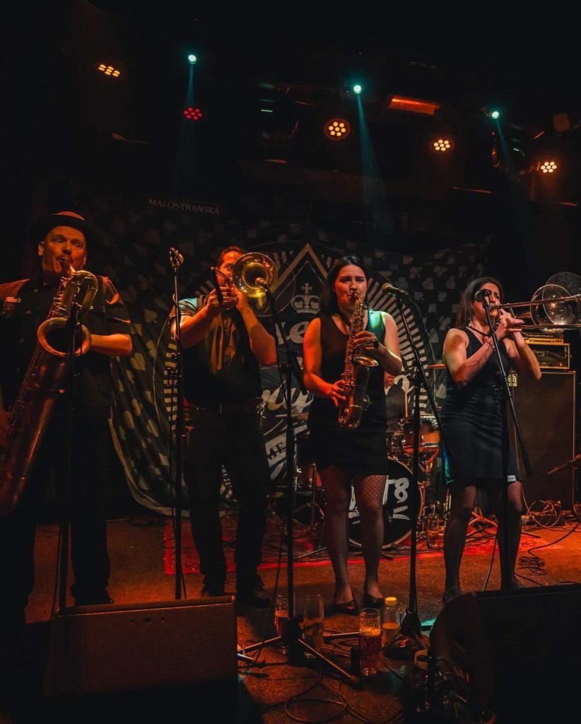 The brass section of the Czech band Queens of Everything