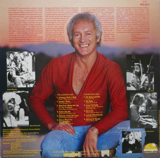 Back cover album by Tony Sheridan and the Elvis band, Worlds Apart, 1978