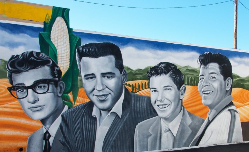 Graffiti wall in Pacoima, Los Angeles, California: Buddy Holly, Big Bopper, Roger Peterson, Richie Vallance