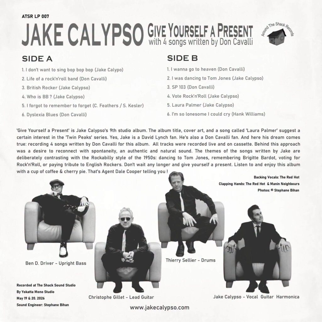 The back side of the album cover is Jake Calypso, Give Yourself a Present 2026